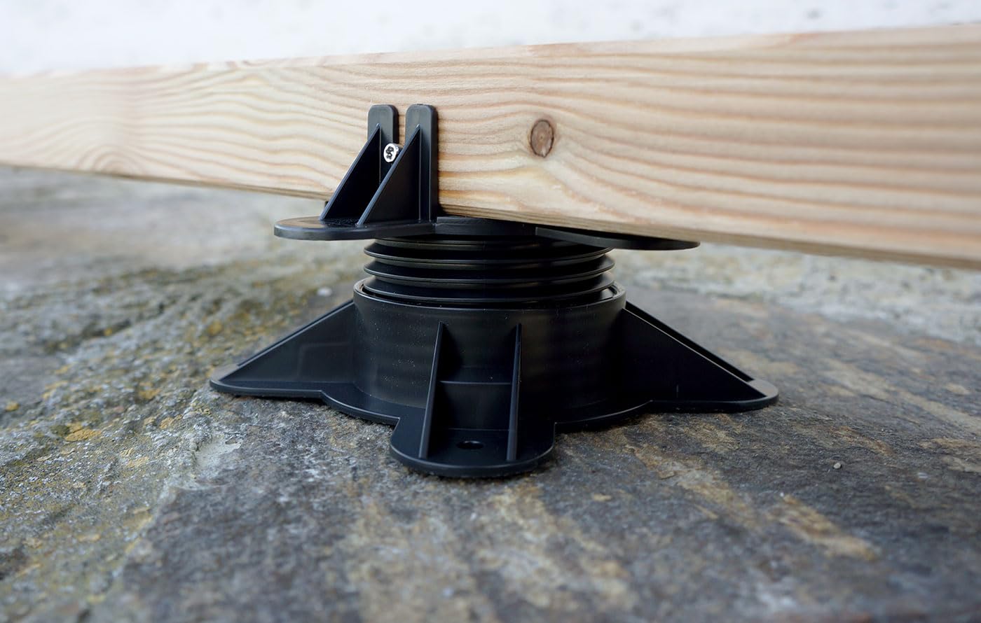 Design61 Stelzlager Unterkonstruktion für Terrasse Stufenlose Höhenverstellbar Terrassenlager für Terrassendielen aus Holz Holzähnlichen Werkstoffen und Aluminium Robust Wetterfest (90, 55-95 mm)