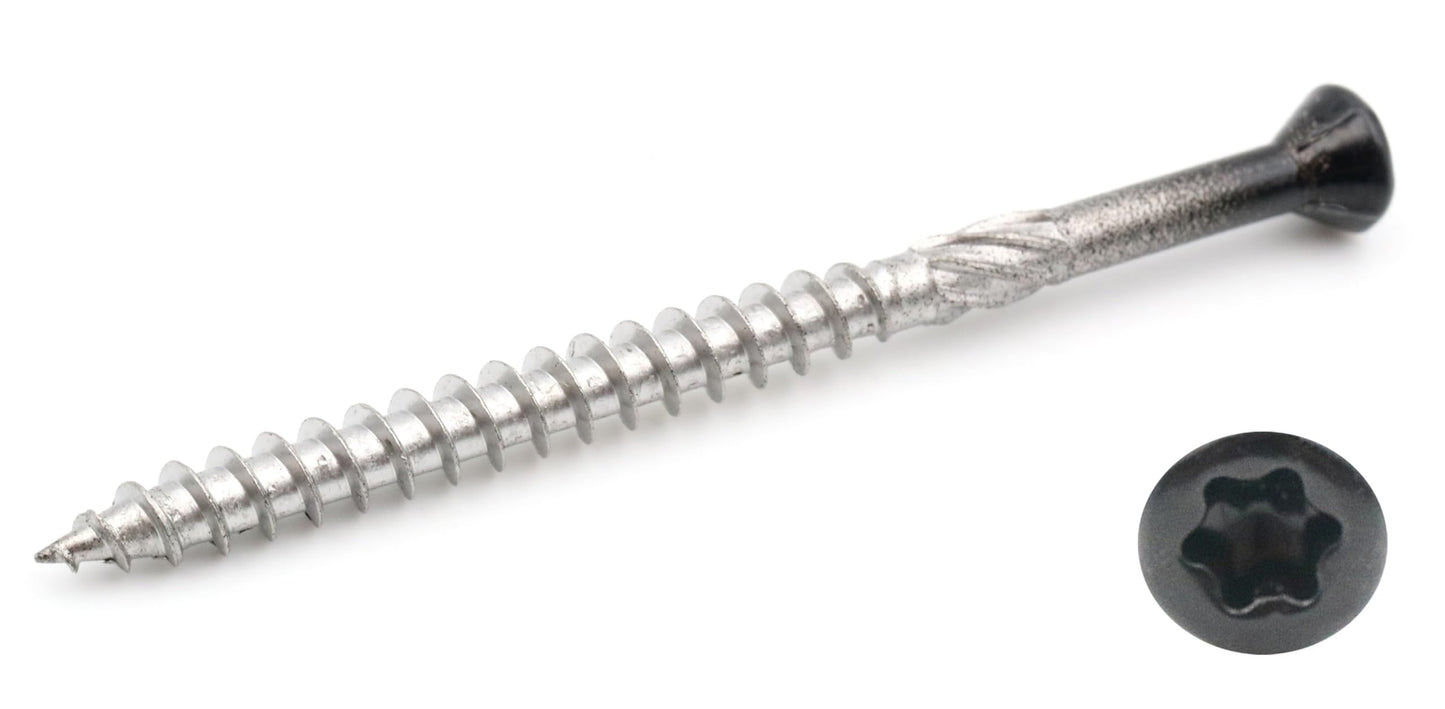 Design61 Terrassenschrauben Edelstahl TX25 Edelstahlschrauben Holz Dielenschraube Rostfrei mit Cutspitze Reibteil Fräsrippen Ideal für Terrassendielen & Außenbau (5 x 70 mm Schwarz, 200, stück)