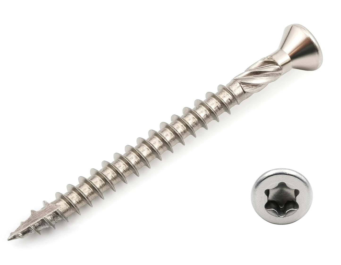 Design61 Terrassenschrauben Edelstahl TX25 Edelstahlschrauben Holz Dielenschraube Rostfrei mit Cutspitze Reibteil Fräsrippen Ideal für Terrassendielen & Außenbau (5 x 40 mm, 200, stück)