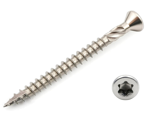 Design61 Terrassenschrauben Edelstahl TX25 Edelstahlschrauben Holz Dielenschraube Rostfrei mit Cutspitze Reibteil Fräsrippen Ideal für Terrassendielen & Außenbau (5 x 40 mm, 200, stück)