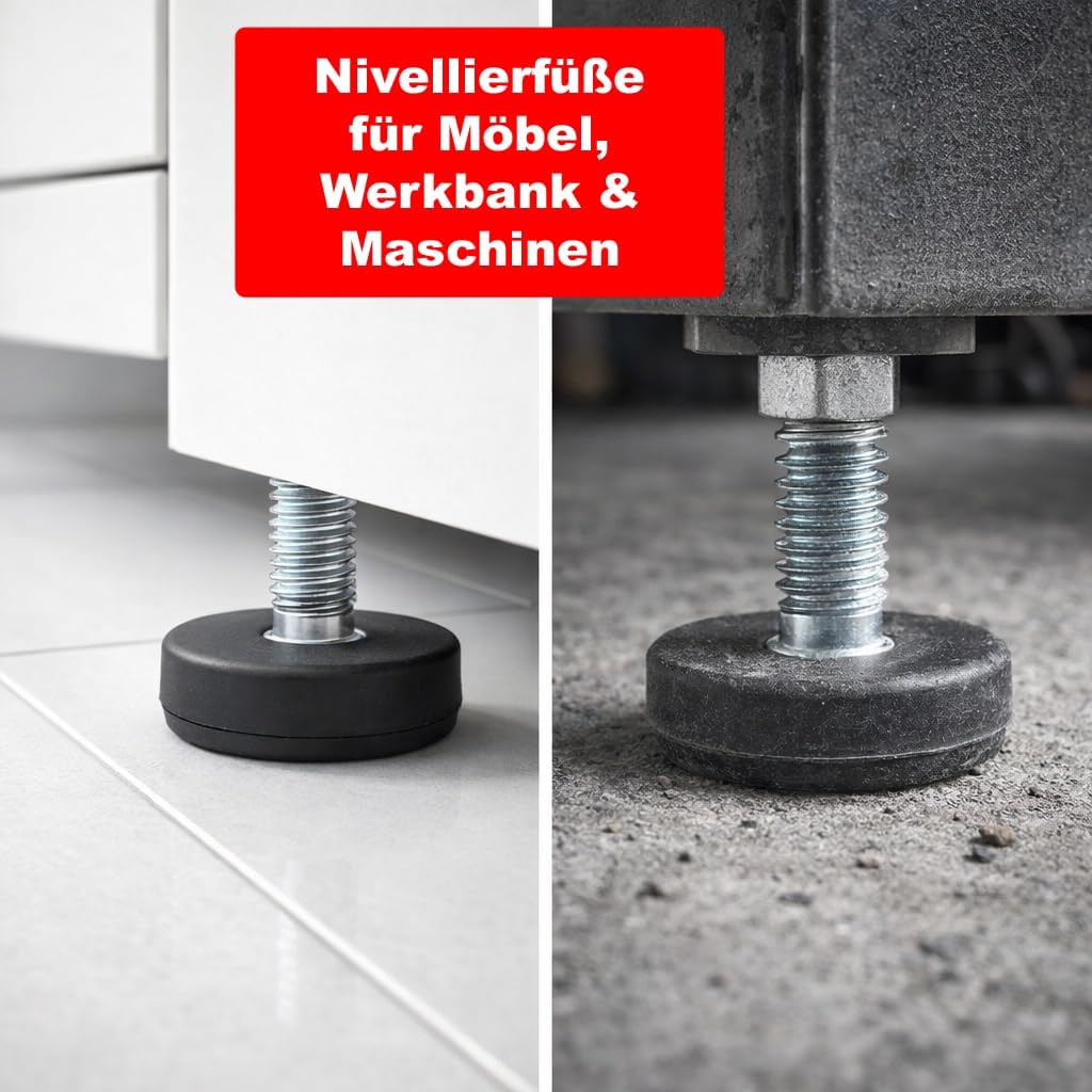 4X Justierfüße flach Ø 40 mm M8 x 16 mm Stellschraube verzinkt Stellfüße Nivellierfüße für Möbel, Werkbank & Maschinen