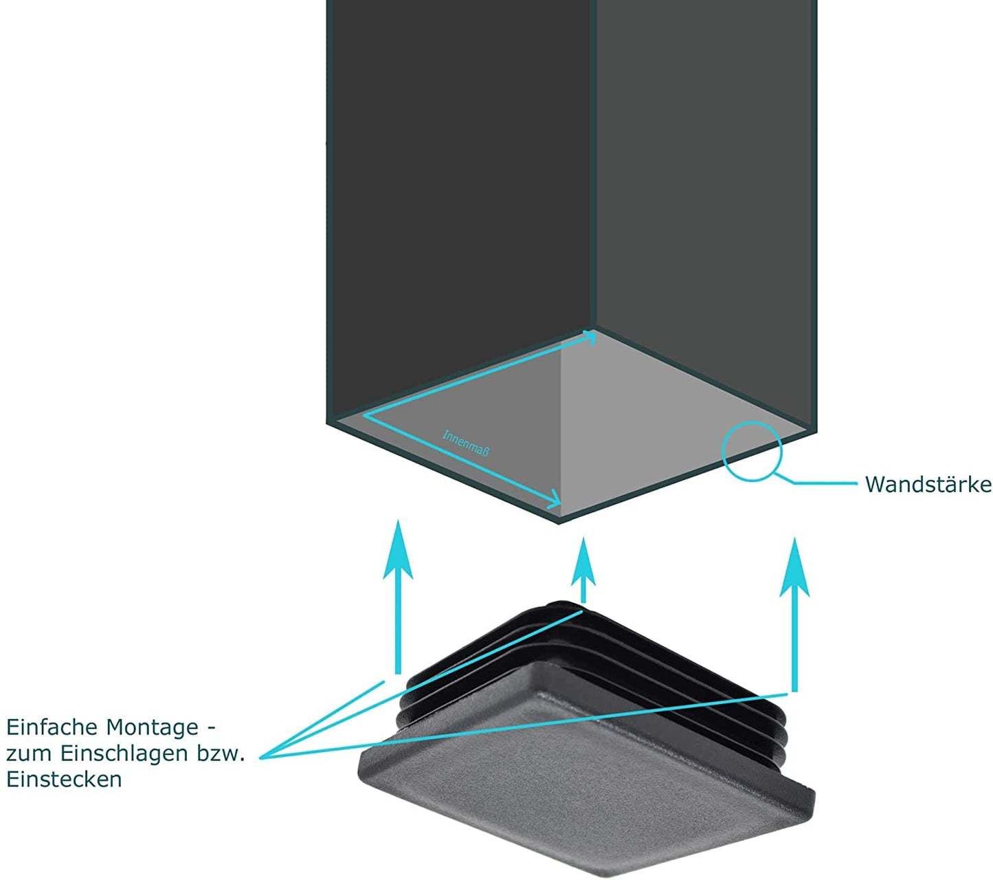Design61 4x Vierkant Rohrstopfen Lamellenstopfen 65x65 mm mit Lamellen für Innenmaß 52-57 mm
