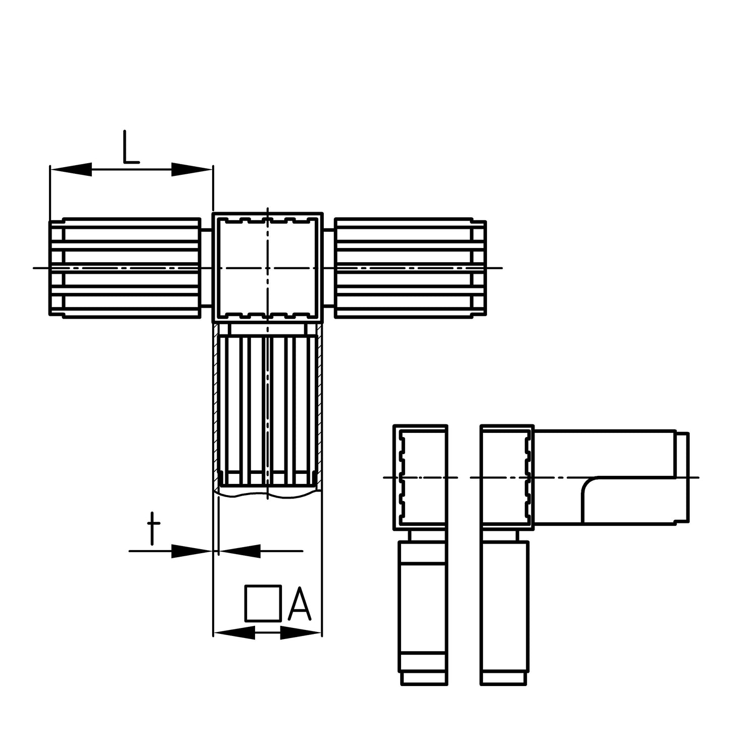 Design61 5x Steckverbinder T-Stück für Vierkantrohre mit Abgang Rohrverbinder 90° 20 x 20 x 1,5 mm