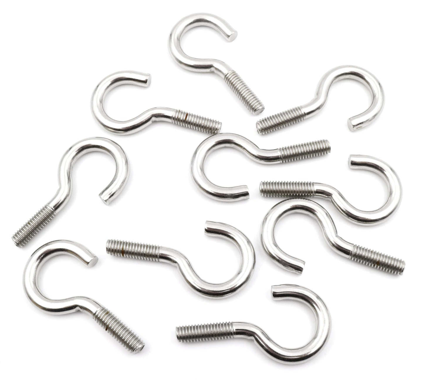 Design61 10x Gebogene Edelstahl Schraubhaken M6 x 50 mm Wandhaken mit Gewinde Einschraubhaken Haken zum Einschrauben für Wand & Decke zur Befestigung von Seilen Ketten Pflanzen Lampen