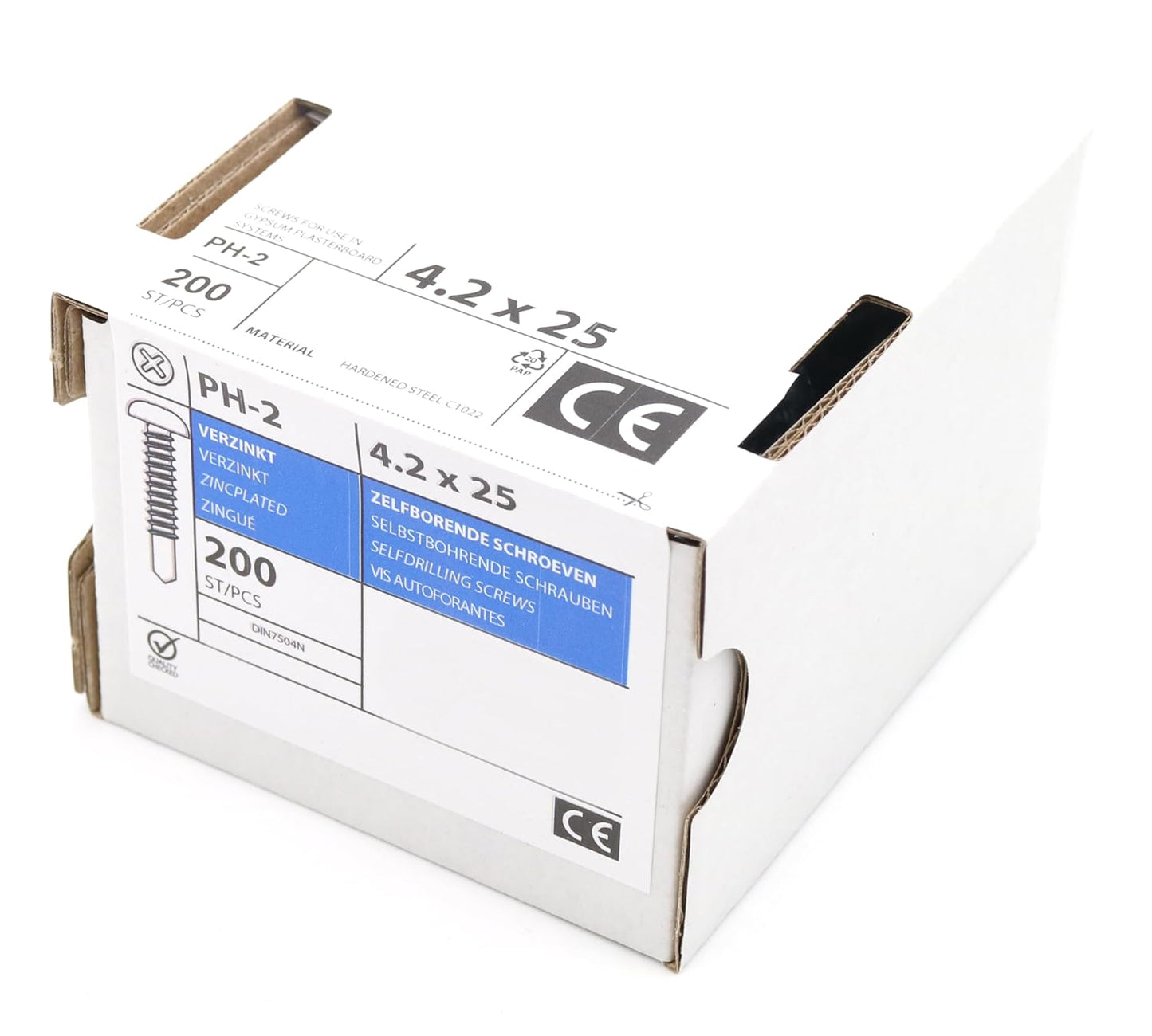 Design61 200 Stück Selbstbohrende Schrauben Halbrundkopf PH2 Kreuzschlitz 4,2 x 25 mm Stahl Gehärtet Verzinkt Rostbeständig für Holz und Metallbau Selbstschneidende Schrauben