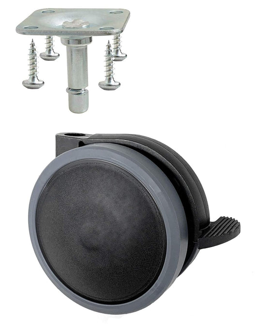 Design61 4er Set Universal Möbelrollen mit Bremse Lenkrollen Doppelrolle Ø 63mm mit Feststeller mit Anschraubplatte + Schrauben
