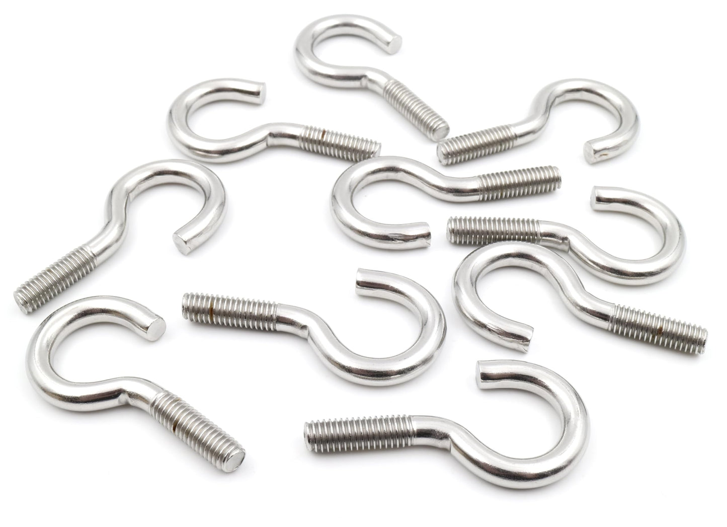 Design61 10x Gebogene Edelstahl Schraubhaken M6 x 50 mm Wandhaken mit Gewinde Einschraubhaken Haken zum Einschrauben für Wand & Decke zur Befestigung von Seilen Ketten Pflanzen Lampen