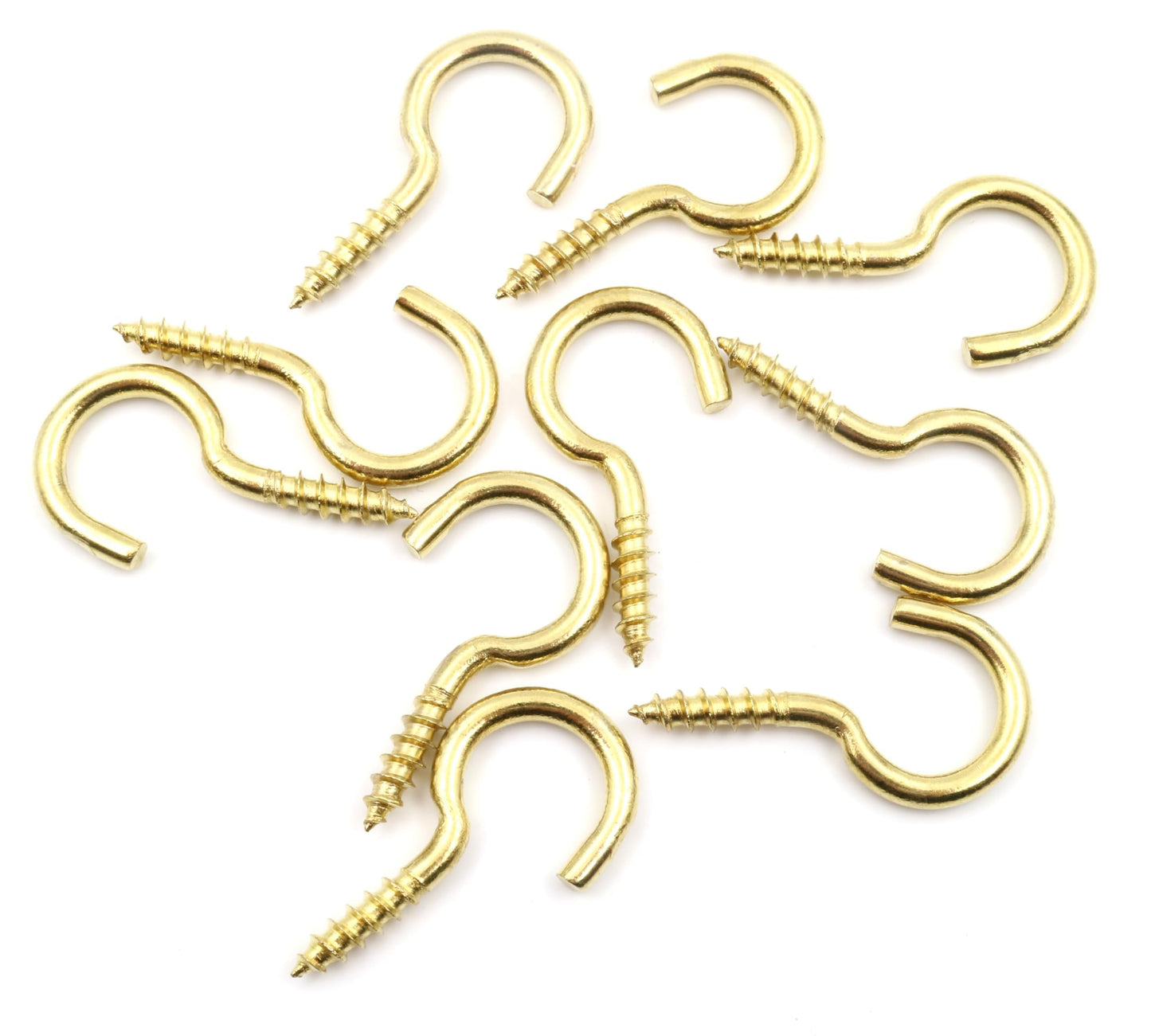 Design61 Gebogene Schraubhaken Wandhaken Messing mit Holzgewinde Einschraubhaken für Wand Decke Haken zur Befestigung von Seilen Ketten Pflanzen Lampen (27 x 2,2 mm, 10, stück)