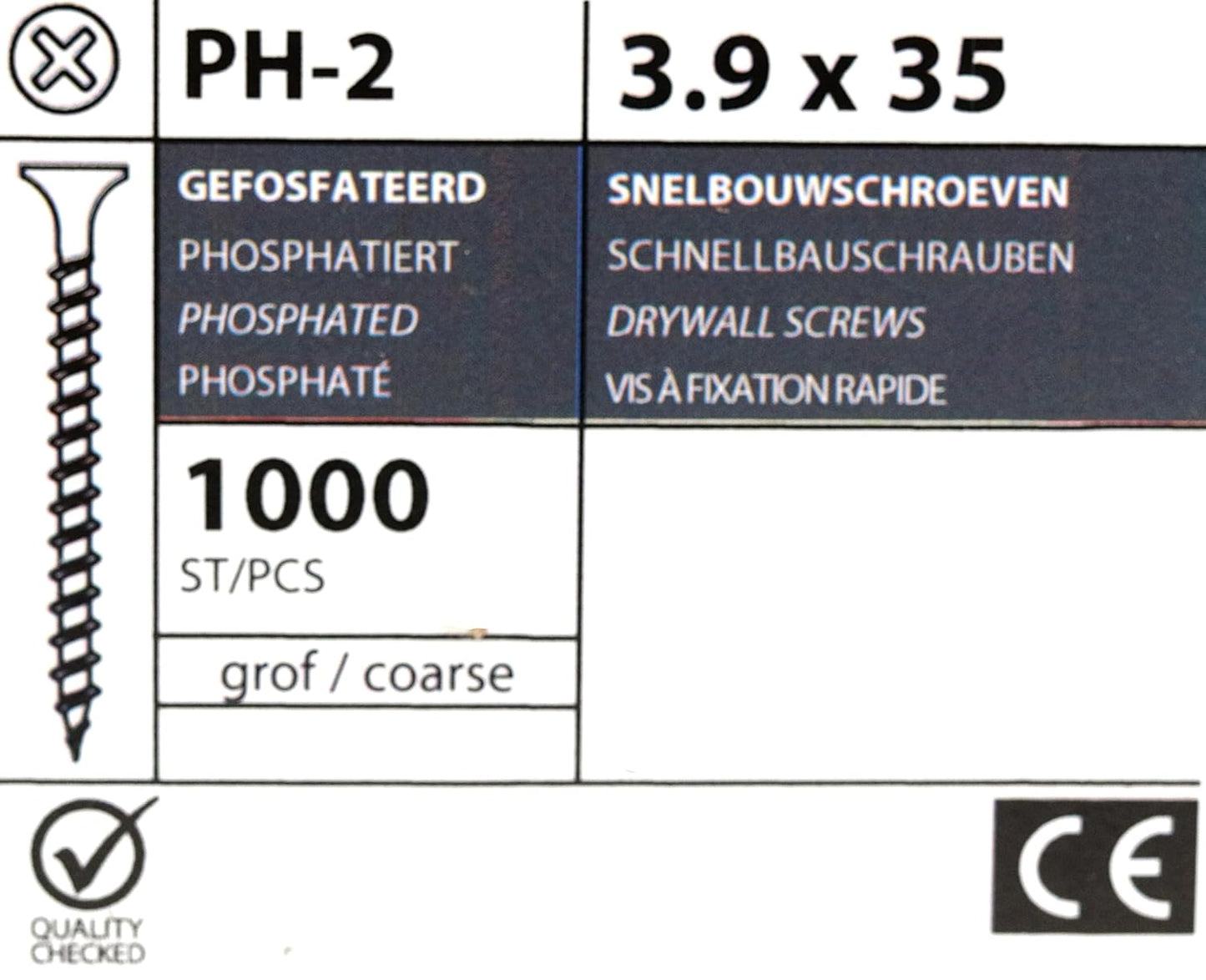 Design61 Schnellbauschrauben Grobgewinde 3,9 x 35 mm Trockenbauschrauben Gipsplattenschrauben Gipskartonschraube Rigipsschrauben Trockenwandschrauben Stahl Gehärtet Phosphatiert Schwarz 1000 Stück