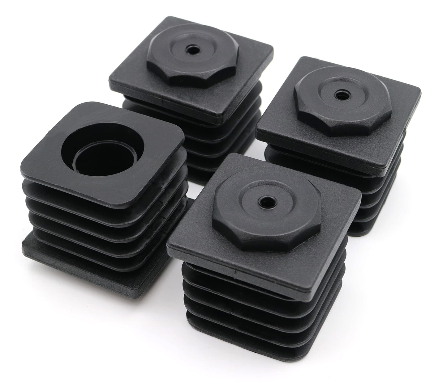 Design61 4X Justierstopfen für Vierkantrohre Rohrstopfen 40 x 40 mm mit Lamellen M22x25 mm Wandstärke 1,5-2,0 mm
