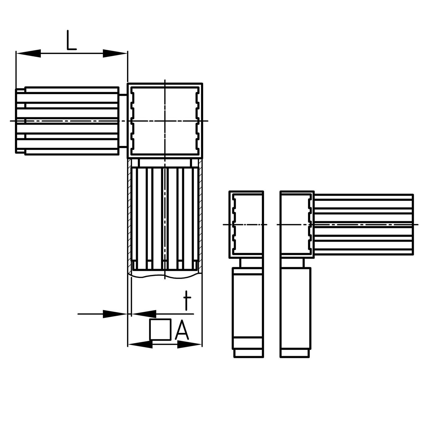 Design61 5x Steckverbinder für Vierkantrohre mit Abgang Rohrverbinder 90° 20 x 20 x 1,5 mm