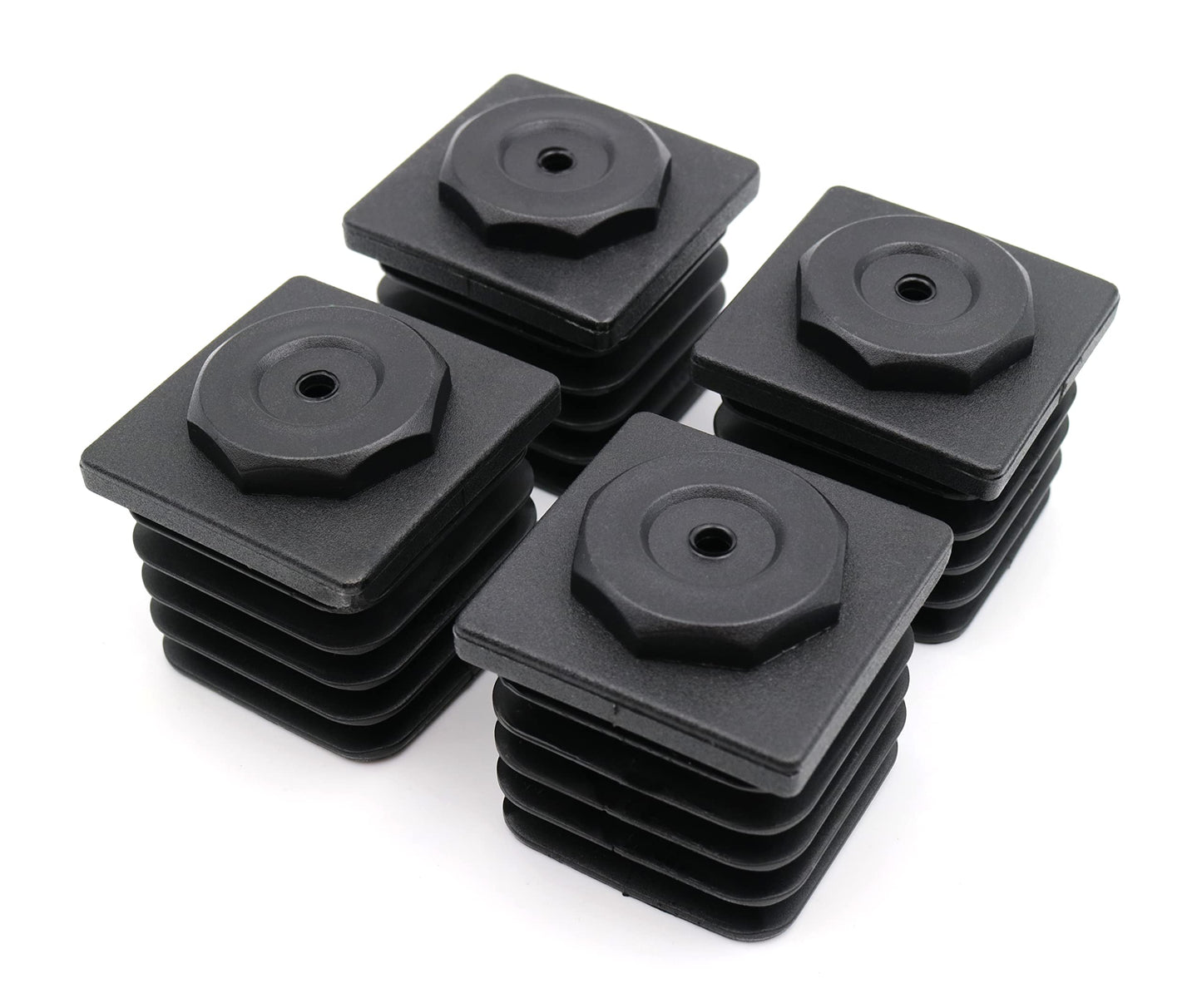 Design61 4X Justierstopfen für Vierkantrohre Rohrstopfen 40 x 40 mm mit Lamellen M22x25 mm Wandstärke 1,5-2,0 mm