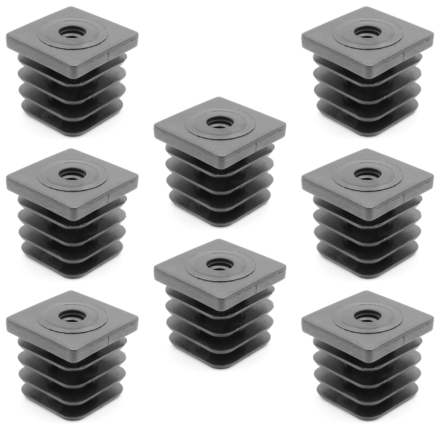Design61 8X Gewindestopfen Justierstopfen Fußkappen Einsteckbuchse für Quadratrohre 34x34 mm mit M8 Innengewinde Traglast für Wandstärke 1,5-2 mm