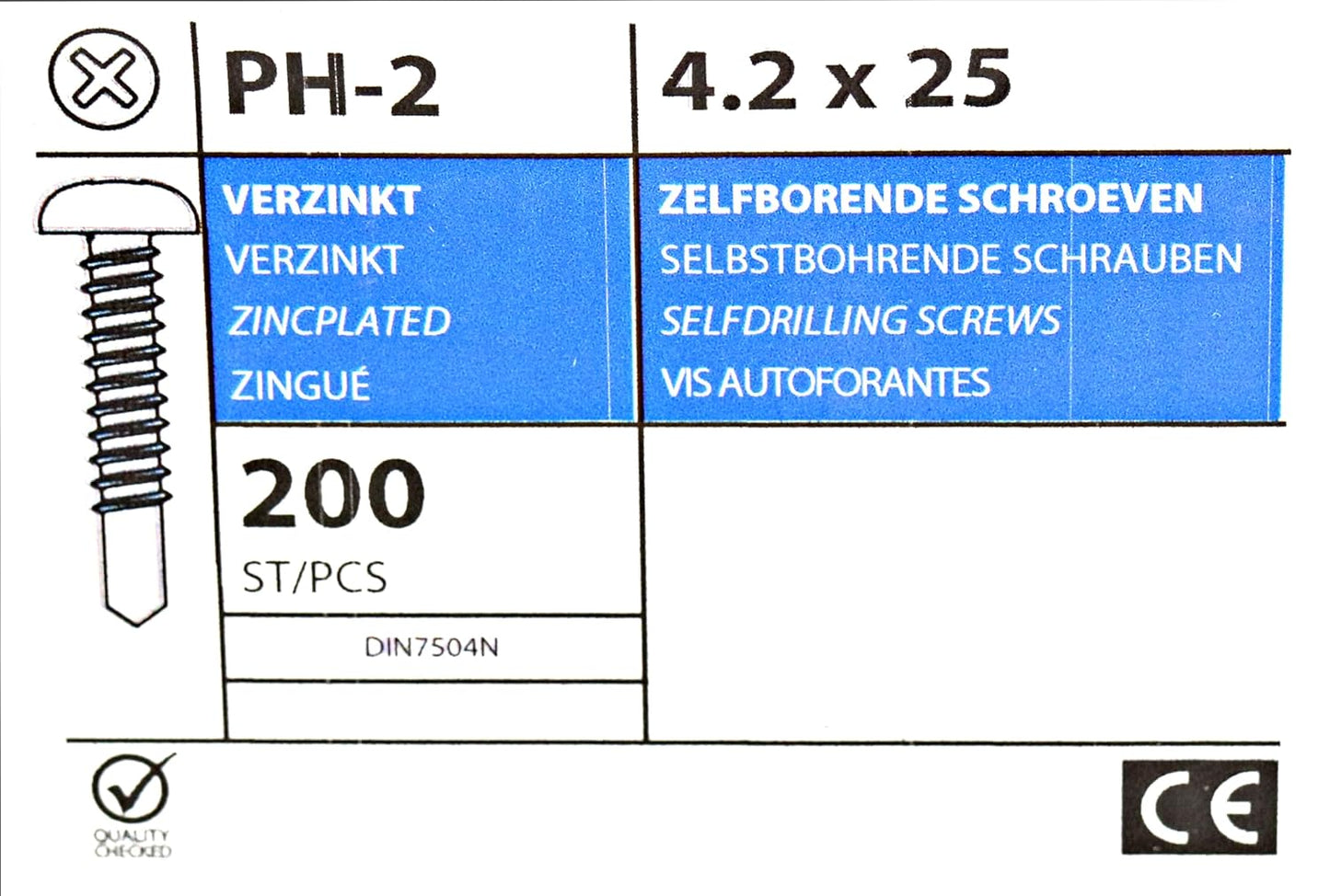 Design61 200 Stück Selbstbohrende Schrauben Halbrundkopf PH2 Kreuzschlitz 4,2 x 25 mm Stahl Gehärtet Verzinkt Rostbeständig für Holz und Metallbau Selbstschneidende Schrauben