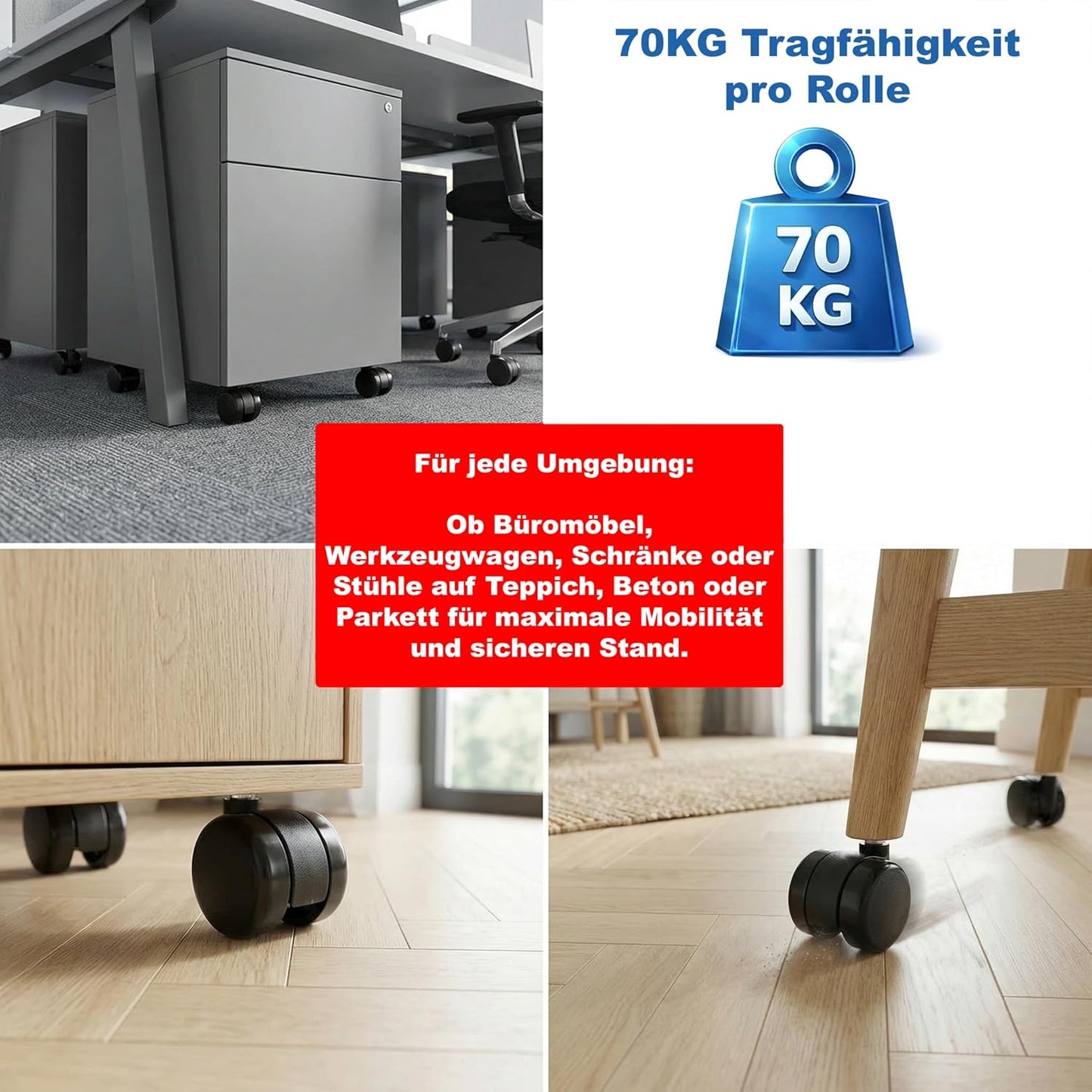 Design61 4er Set Universal Möbelrolle Ø 30mm Lenkrolle Laufrolle Rollen mit Hülse + Stift