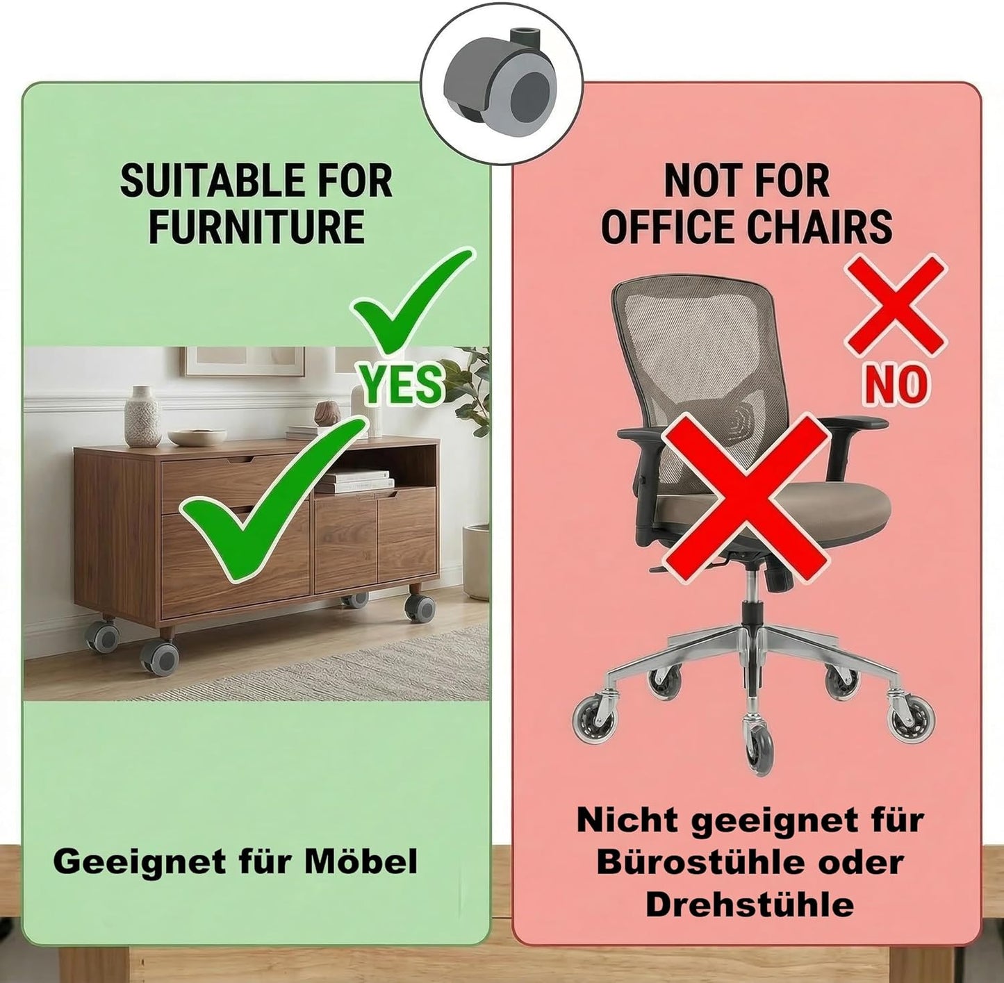 Design61 4er Set Universal Möbelrolle Ø 30mm Lenkrolle Laufrolle Rollen mit Hülse + Stift