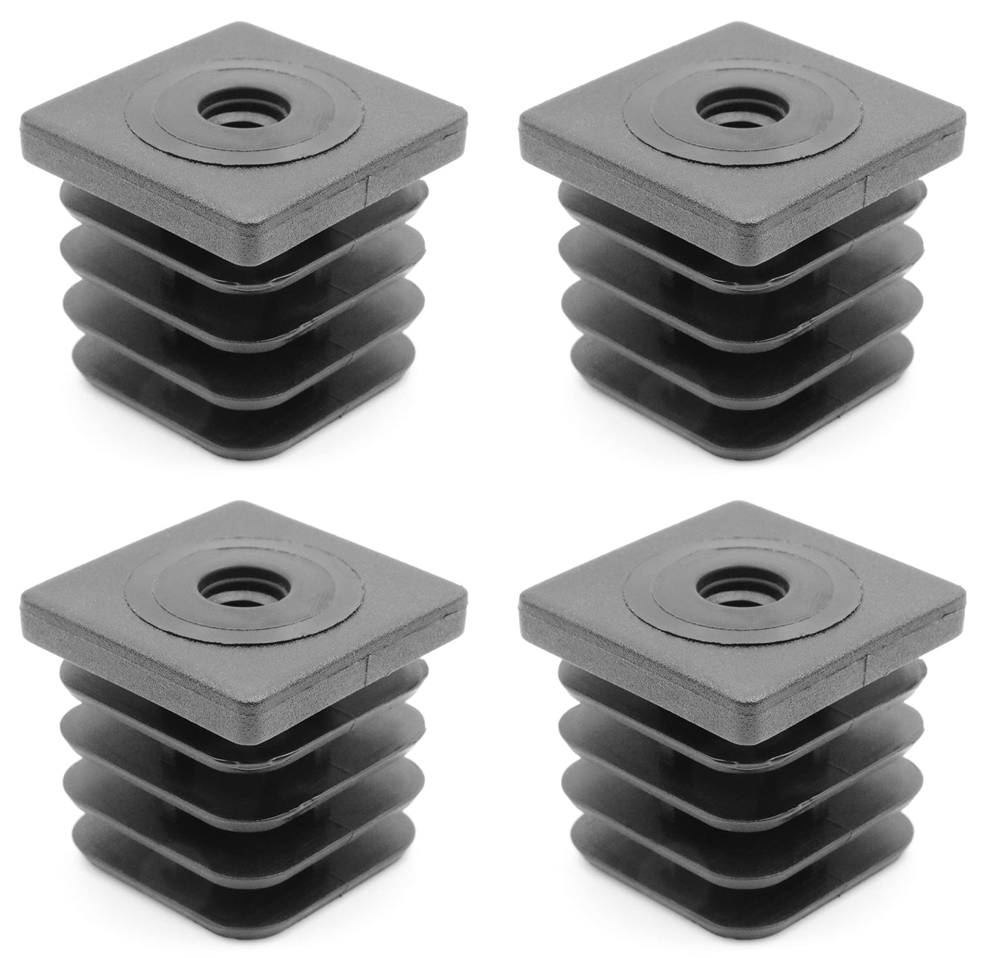 Design61 4X Gewindestopfen Justierstopfen Fußkappen Einsteckbuchse für Quadratrohre 40x40 mm mit M8 Innengewinde Traglast für Wandstärke 1,5-2 mm Schwarz