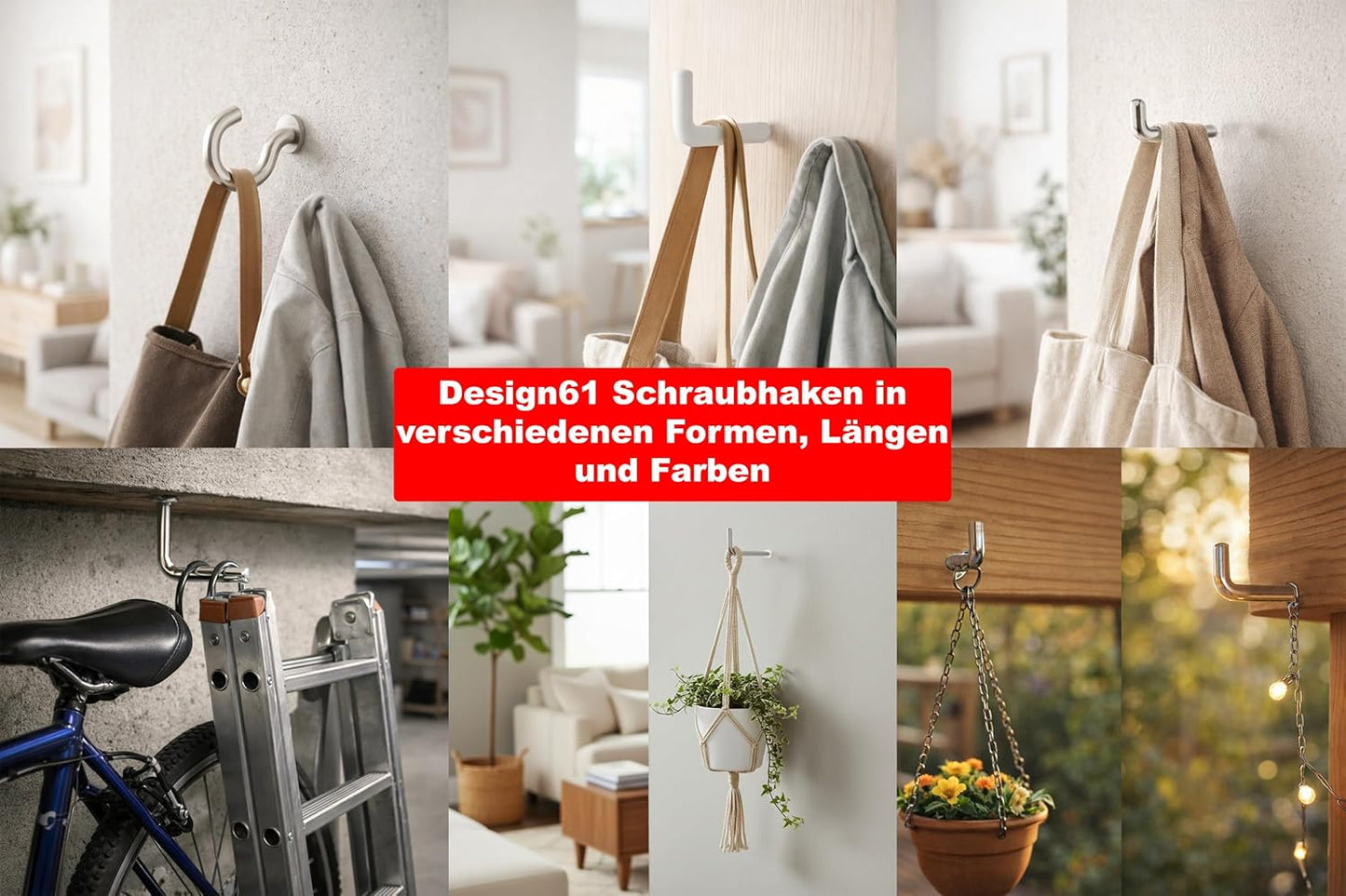 Design61 Schraubhaken Weiß Gerade Hakenschraube Wandhaken Drehhaken mit Gewinde Haken zum Einschrauben für Wand & Decke Verzinkt Befestigung für Seile Ketten Lampen Pflanzen (50 x 3,45 mm, 10, stück)